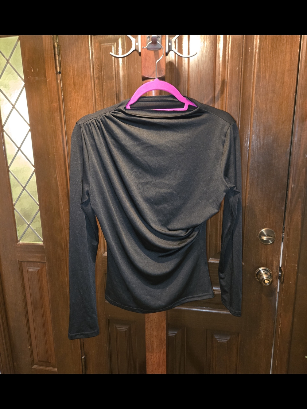 Black Draped Long-Sleeve Women's Top